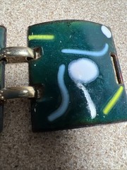 Vintage MCM Bracelet Enamel on Copper 1.75″ Wide 4 Panel Modern Green Artisan