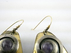 Vintage Artisan Made Mixed Metals Sterling Silver Amethyst Hook Earrings 13.9g
