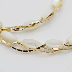 Choker Polished Rice Pearl Gold Tone Braided Chain Pearl Necklace Korea 16 Inch