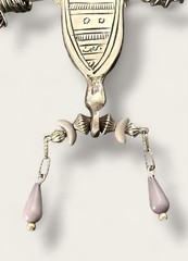 Tuareg Brooch Etched Morocco Silver Tone Lavender Teardrop Stones Swag Chains 5”