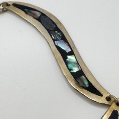 Vintage Mexican Alpaca Abalone Inlay Necklace 17″ Panel Link Drop Pendant