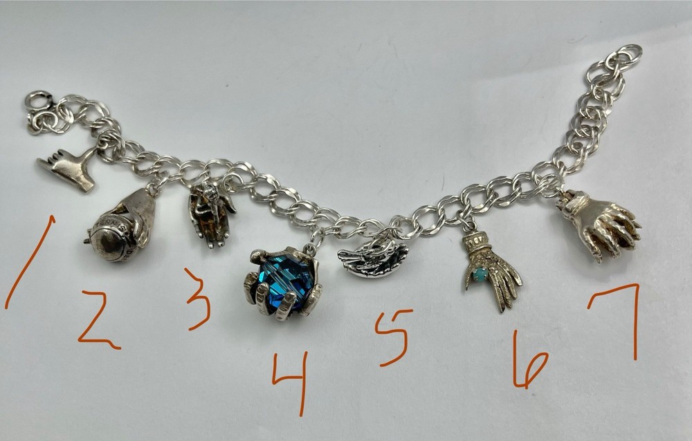 Vintage MCM HANDS that Hold Surprises Sterling Silver Charms Pendants Fobs