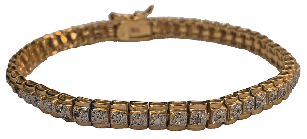 Signed FAS Sterling 925 Gold Wash Vermeil Micro Pave 53 CZ Bracelet 7in 5mm