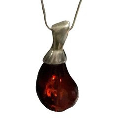 vintage sterling silver hony amber trar drop necklace Signed F.N.A