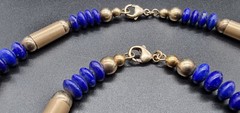 VINTAGE LAPIS LAZULI AND GILT STERLING SILVER SET NECKLACE AND BRACELET HM JMS