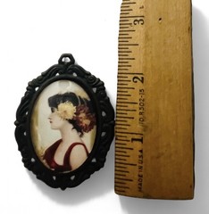 Retro Art Nouveau Revival Portrait Under Glass Pendant