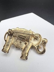 TRIFARI Gold Tone Vintage ELEPHANT Brooch Jewel Tone Enamel Faux Pearl