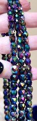 BEAUTIFUL Vintage Iridescent Sparkling Black Peacock Bead 3 Strand Necklace