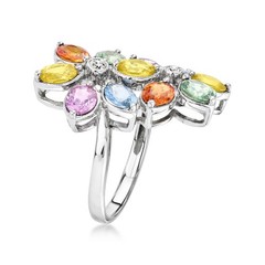 Vint Multi Sapphire Rng w Diamonds in 18k White Gold Size 6.25