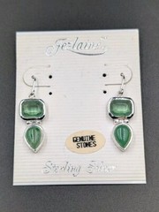 NOS By JEZLAINE Sterling Silver Aventurine Stone Drop Dangle Hook 925 Earrings