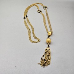 Vintage Tassel Necklace Black Gold Tone Long Layering Statement Runway