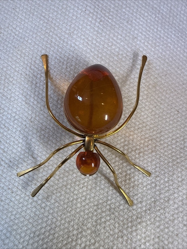 VTG Russian USSR Baltic Amber Insect Spider Gold Tone