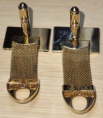 ANSON Goldtone Mesh Checkerboard Cufflinks Bullet Back Signed Good Condition