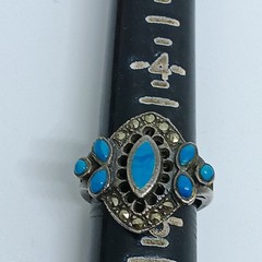 Vintage Sterling Silver Marcasite Turquoise Ring Size 5.50 4.5g