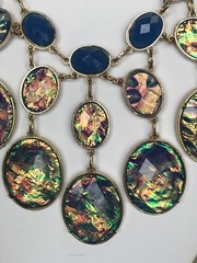 Statement necklace costume Iridescent Foil Peacock Multi Layered Vintage