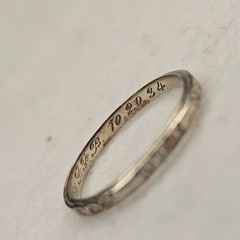 Antique 1934 Ostby Barton 14K White Gold Art Deco Wedding Band Engraved Sz 6