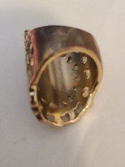 Vintage Blue And White Bead Crystal Mosaic Openwork Gold Plated Saddle Ring