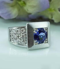 Giant 18g Vintage 2.3ct Gem Tanzanite Colorless Diamond Ring 18K White Gold Heav
