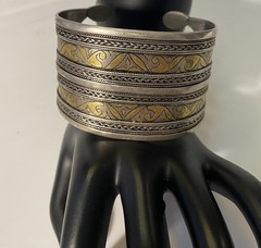 Turkmen Tekke Silver Gilt Wide Cuff Ethnic Tribal Ornate Adjustable Bracelet