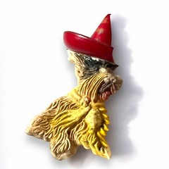 Scottie Dog Brooch Vintage Celluloid Red Sombrero Hat Novelty Figural Pin 1940s