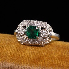 East West Retro Style Trilogy Ring 2.2 Ct Lab Created Emerald 10k White Gold