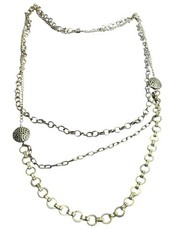 Vintage 3 Strand Silvertone Chain Necklace Textured Station Beads No Clasp