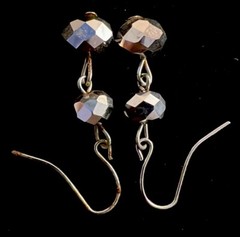 Vintage Silver Faceted Dual Dangling Beads French Wire Earrings