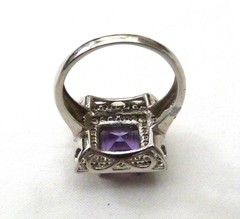 DESIGNER TC 5.62 ASSCHER AMETHYST HALO WHITE ZIRCON STERLING SILVER RING SZ 10