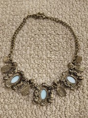 SUGARFIX Brass Blue White Bead Scoop Necklace