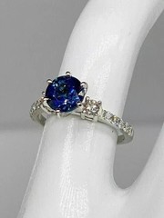 3.00Ct Round Sapphire &Lab Created Diamond 14K White Gold FN Engagement Ring