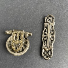 Vintage 1930s Art Deco Czech Rainbow Rhinestone Bar Brooch & Dress Clip Lot