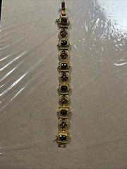 Signed ART Arthur Pepper Gold Tone Bracelet Victorian Revival w Faux Garnets