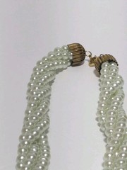 Vintage Pale Green Layered Imitation Pearl Bead Necklace With End Caps 17″