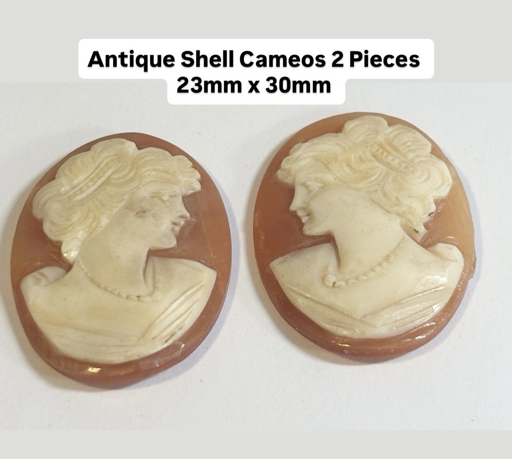 Antique Shell Cameos 2 Pieces 23mm X 30mm