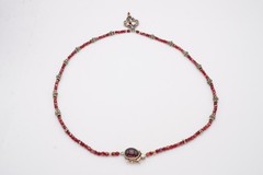 Vintage Sterling Silver 925 Garnet Beaded Necklace 17.75″