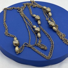 Vintage Long Gold Tone Beaded Chain Necklace 54” Station Necklace Layering
