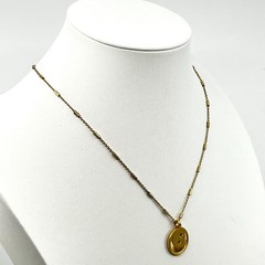 Vintage Gold Tone Celestial Crescent Moon Star Medallion Pendant Necklace Y2K