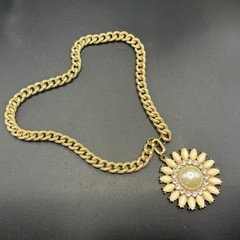 Custom Vintage Chunky Golden Rhinestone Sunflower Pendant Necklace, Easy Switch