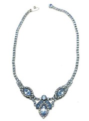 Weiss Silver Sky Blue Rhinestone Choker~Bib Adjustable Necklace(G1)