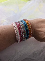 Vintage Y2K Lucite Rhinestone Bangle Bracelet Lot of 5 AB Crystal Neon Colors