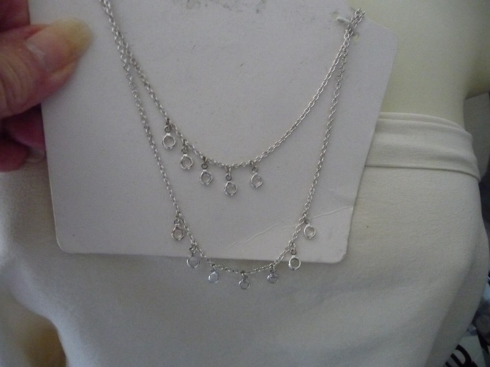 LAUREN CONRAD LC LAYER SILVER TONE CHAIN w CLEAR CRYSTAL DROPS NECKLACE #7/15A