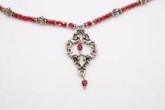 Vintage Sterling Silver 925 Garnet Beaded Necklace 17.75″