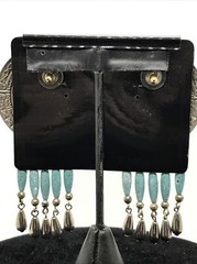 Vintage High End Fashion Jewlery Southwestern Silver Turquoise Pierced Earrings