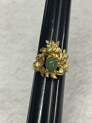 Vintage 18KT. H.G.E. Faux Jade Uranium Glow Stones Gold Plated Ring 7.75