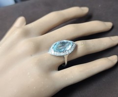 Vintage Platinum Engagement Ring 5.50ct.Natural Sky Blue Marquise Aquamarine