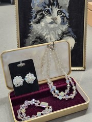 Vintage 40s 50s LAGUNA Signed Aurora Borealis 3 Pc Demi Parure SET AB Crystals