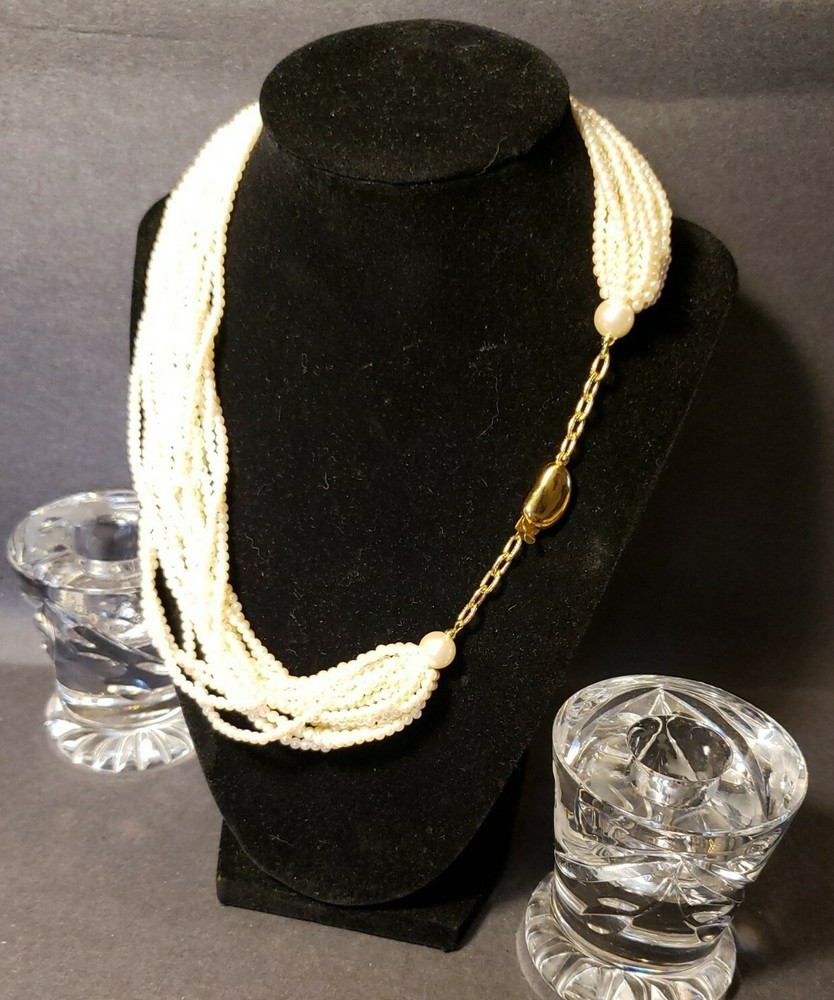 CAROL LEE VINTAGE MULTI STRAND FAUX PEARL NECKLACE GOLD TONE CLASP 16 STRANDs