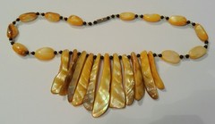 Vintage BOHO Mother of Pearl Fringe Necklace Yellow Orange Beads Statement Piece
