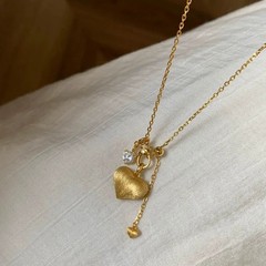 Vintage Brushed Heart Pendant Necklace Elegant Collarbone Chain Wedding Gift