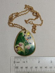 Vintage Cloisonné Enamel Floral Pendant Necklace 24″